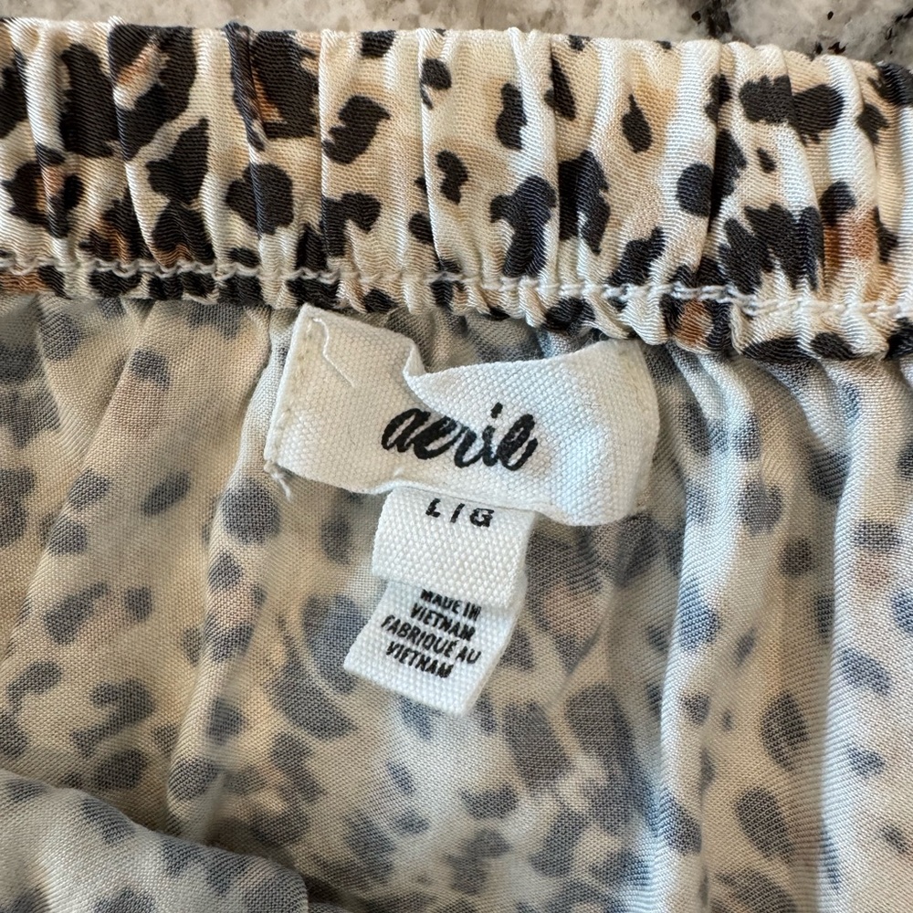 Aerie Leopard Print Midi Skirt Lace Trim Elastic Waist Size L - Picture 7 of 11
